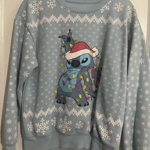 Disney Stitch Blue Sweatshirt Christmas ugly sweater, women’s size medium.